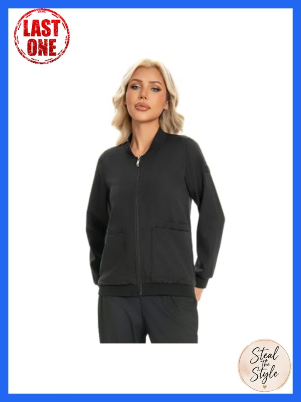 Women's Zip Front Scrub Jacket Four Pockets Nurse Medical Stretch